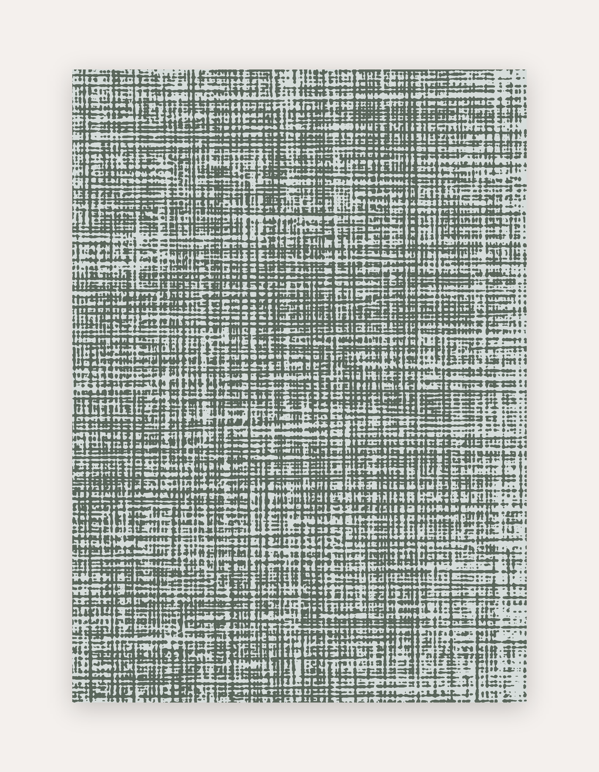 Sloane Forest non-toxic high-density foam exercise and play mat shown flat in a 5x7 ft size, forest-green crosshatch linen pattern on soft ivory