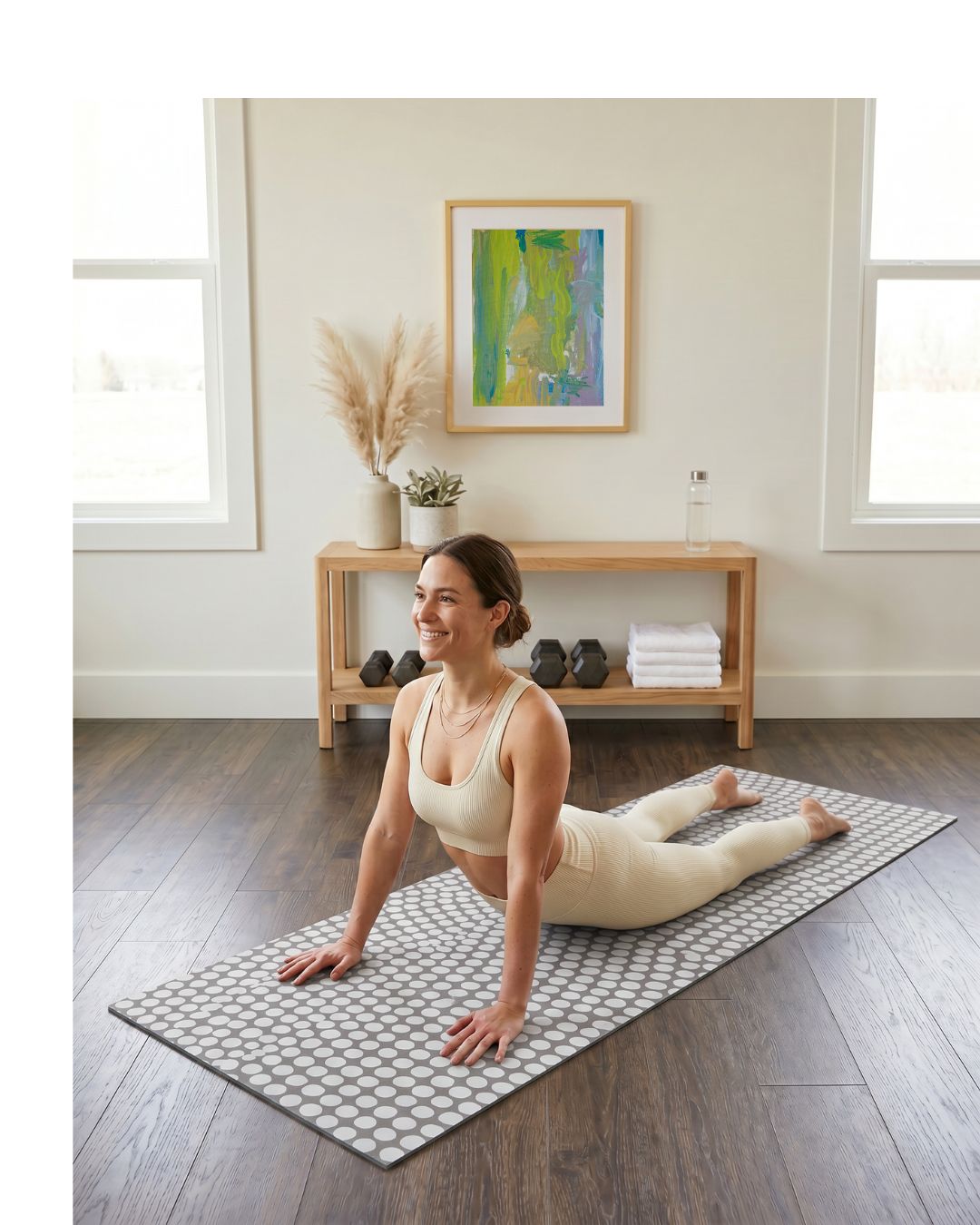 Circa Sandstone Studio Mat, a non-toxic yoga mat for studio and home in a calming sandstone pebble pattern.