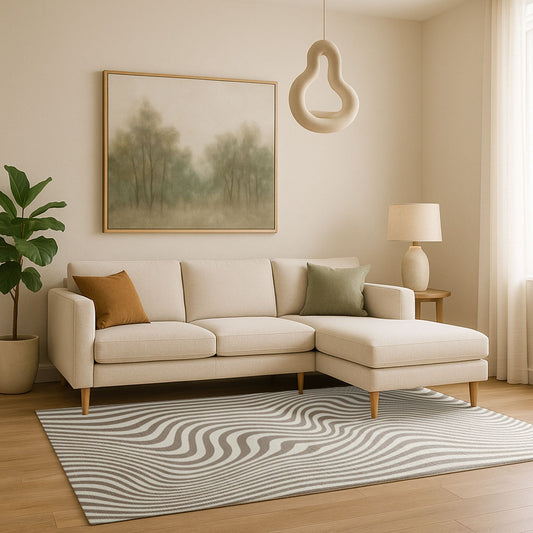 Swankymat non-toxic eco-friendly extra large exercise mat and play mat in Dune Sandstone design styled in modern living room