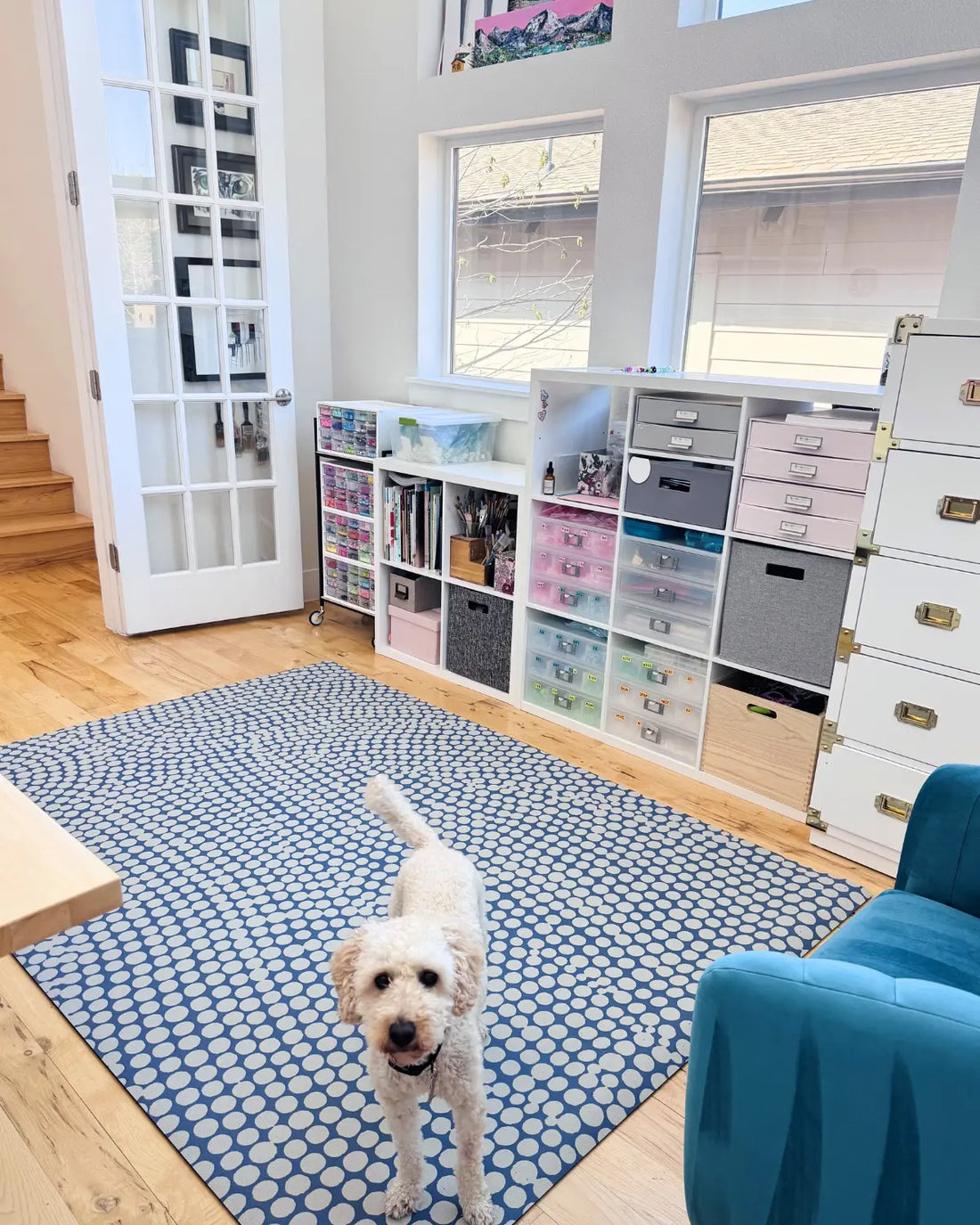 A guest room set up as a yoga studio with a Swankymat Circa Cove mat