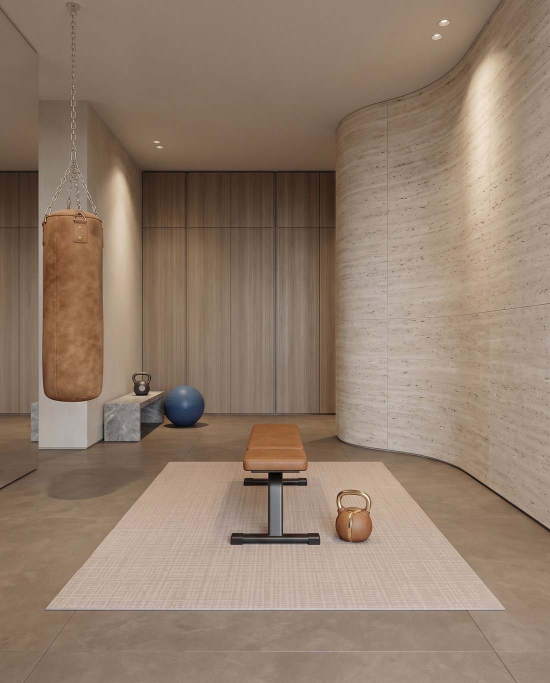 A staged wellness room featuring the Sloane Dust Swankymat