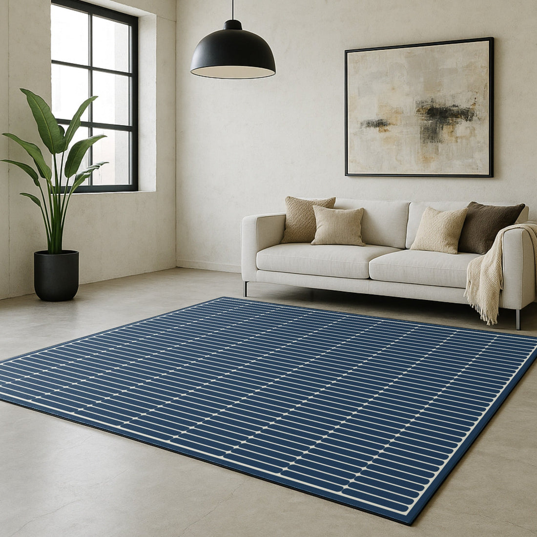 An extra large yoga mat in a home living room, the Swankymat Arlo Navy in 5x7