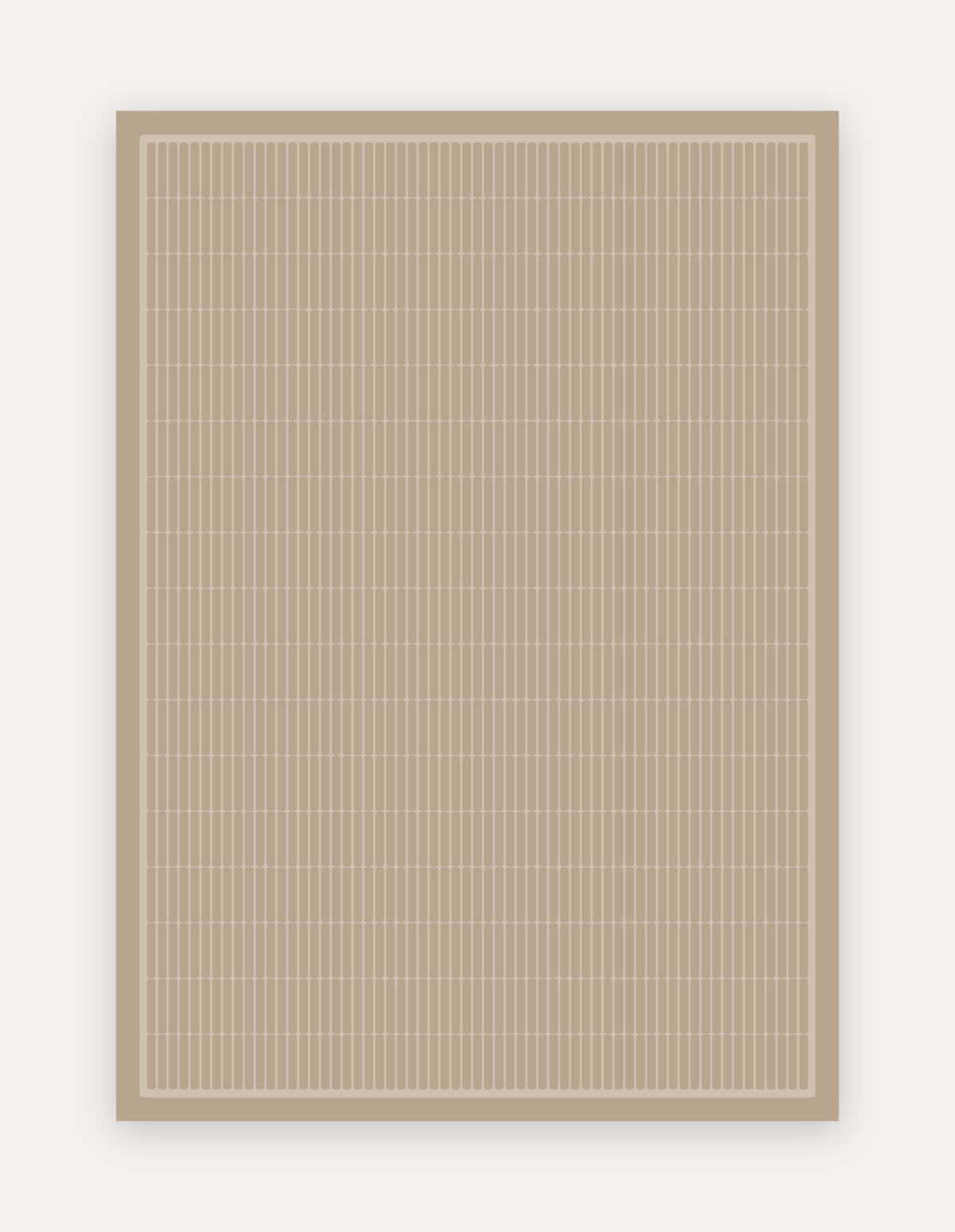 Arlo Dust Oversized Mat, a non-toxic high-density foam exercise mat in a soft dusty taupe mid-century geometric grid with a framed border, shown flat in a 5x7 ft size as a modern rug alternative