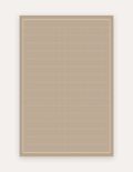 Arlo Dust Oversized Mat, a non-toxic high-density foam exercise mat in a soft dusty taupe mid-century geometric grid with a framed border, shown flat in a 6x9 ft size as a modern rug alternative