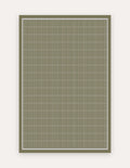 Arlo Olive 6x9 exercise mat — an extra-large non-toxic high-density foam mat in an olive-green geometric grid with ivory linear tiles, for home-gym workouts, yoga and family play