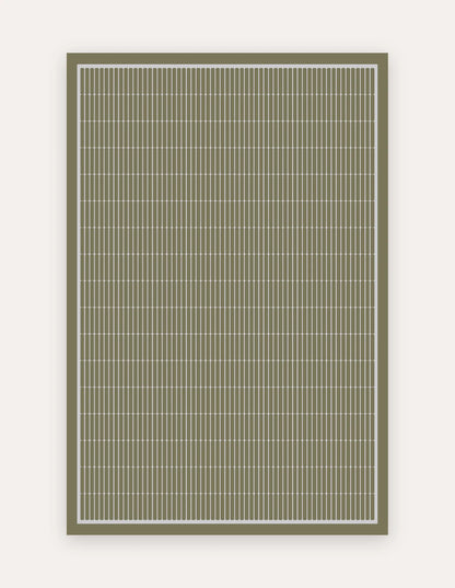 Arlo Olive 6x9 exercise mat — an extra-large non-toxic high-density foam mat in an olive-green geometric grid with ivory linear tiles, for home-gym workouts, yoga and family play
