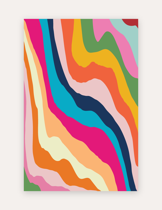 Sand Art oversized mat shown flat in a 6x9 ft size, vibrant multicolor rainbow swirl design on cushioned non-toxic foam, a colorful rug alternative