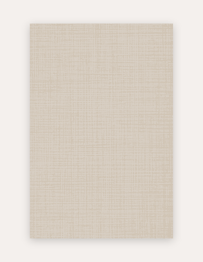 Sloane Dust oversized mat shown flat in a 6x9 ft size, neutral greige crosshatch linen design on cushioned non-toxic foam, a modern rug alternative