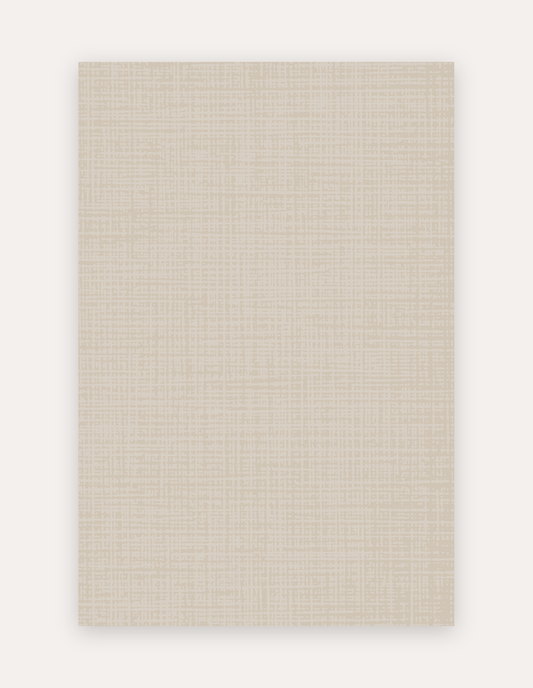 Sloane Dust oversized mat shown flat in a 6x9 ft size, neutral greige crosshatch linen design on cushioned non-toxic foam, a modern rug alternative