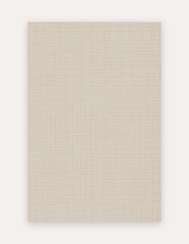 Sloane Dust oversized mat shown flat in a 6x9 ft size, neutral greige crosshatch linen design on cushioned non-toxic foam, a modern rug alternative