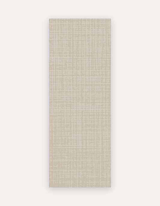 Sloane Dust Studio Mat, a rollable non-toxic high-density foam studio mat in a soft greige crosshatch, shown flat for yoga, pilates and HIIT