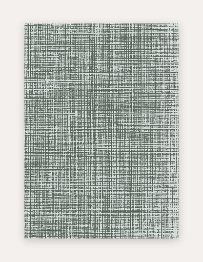 Sloane Forest non-toxic high-density foam exercise and play mat shown flat in a 5x7 ft size, forest-green crosshatch linen pattern on soft ivory