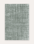 Sloane Forest oversized mat shown flat in a 6x9 ft size, forest-green crosshatch linen design on cushioned non-toxic foam, a modern rug alternative