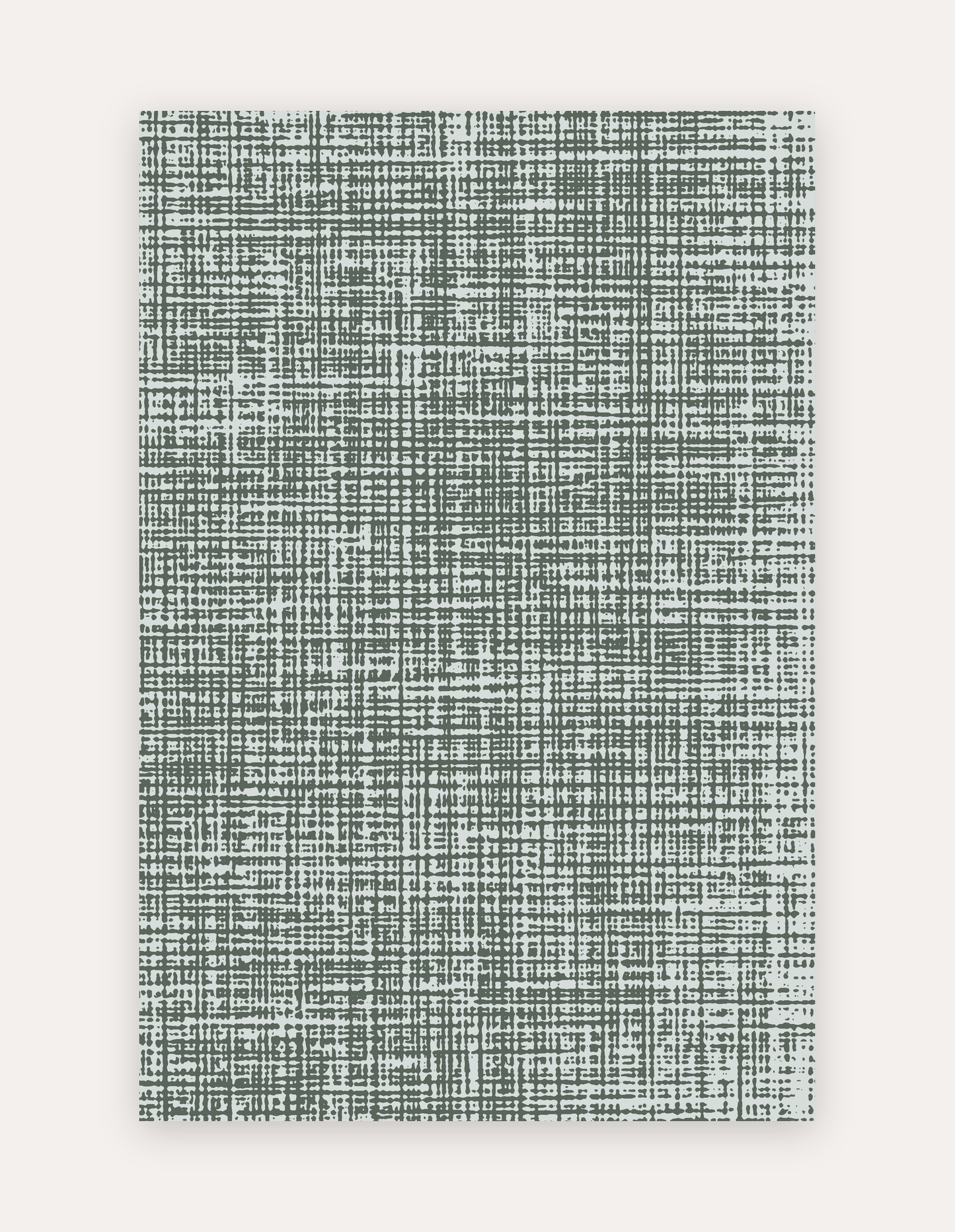 Sloane Forest oversized mat shown flat in a 6x9 ft size, forest-green crosshatch linen design on cushioned non-toxic foam, a modern rug alternative