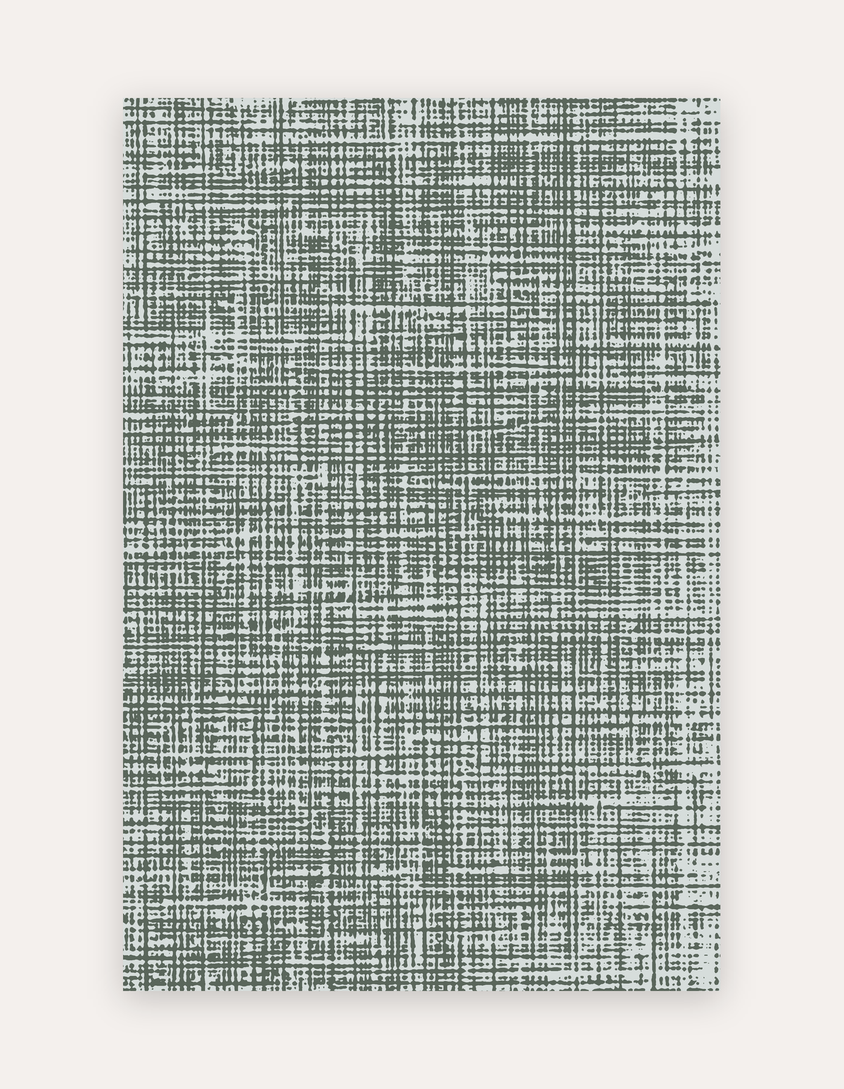 Sloane Forest oversized mat shown flat in a 6x9 ft size, forest-green crosshatch linen design on cushioned non-toxic foam, a modern rug alternative