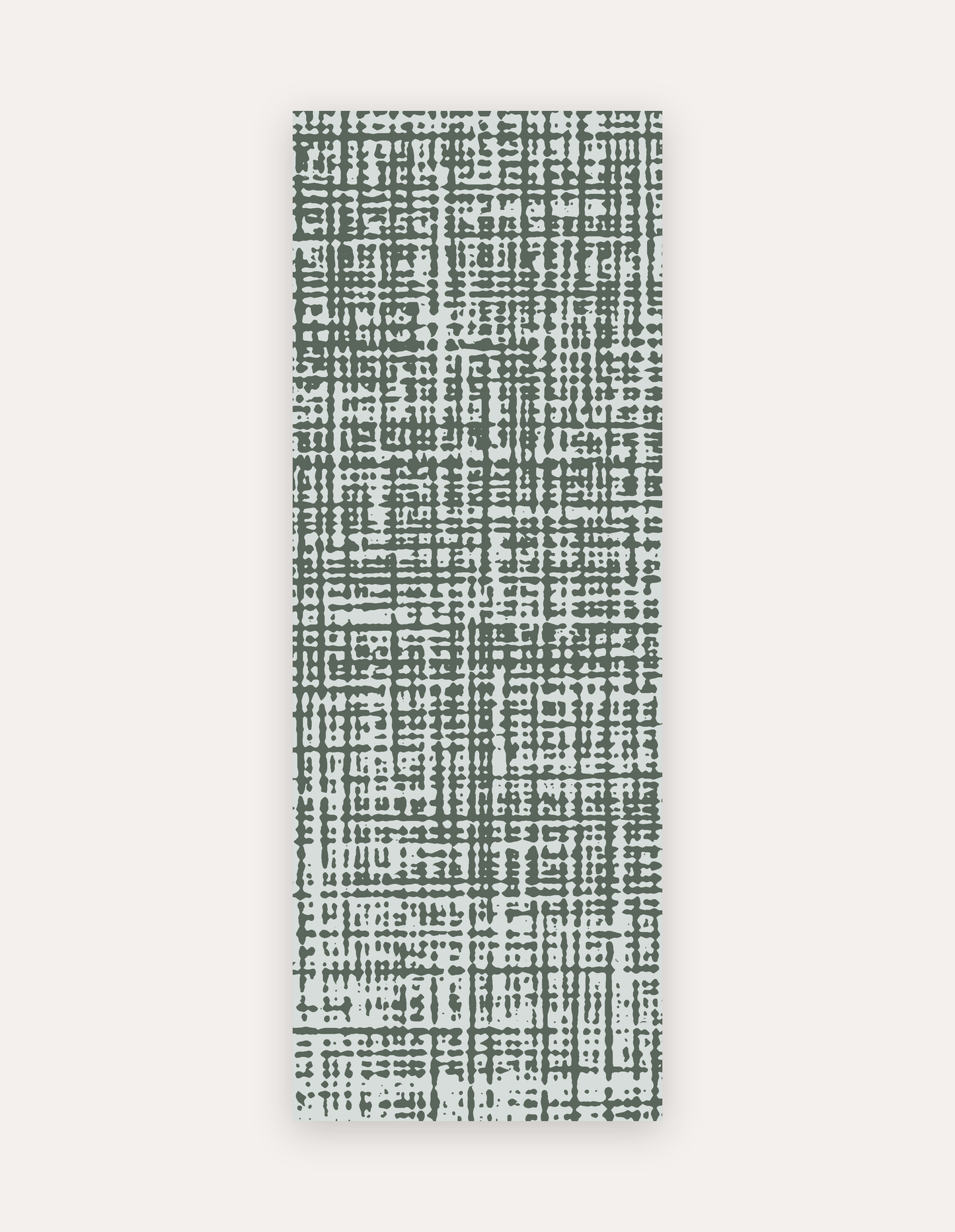 Sloane Forest studio mat in forest-green crosshatch on soft ivory, a non-toxic high-density foam yoga and pilates mat that rolls up to store