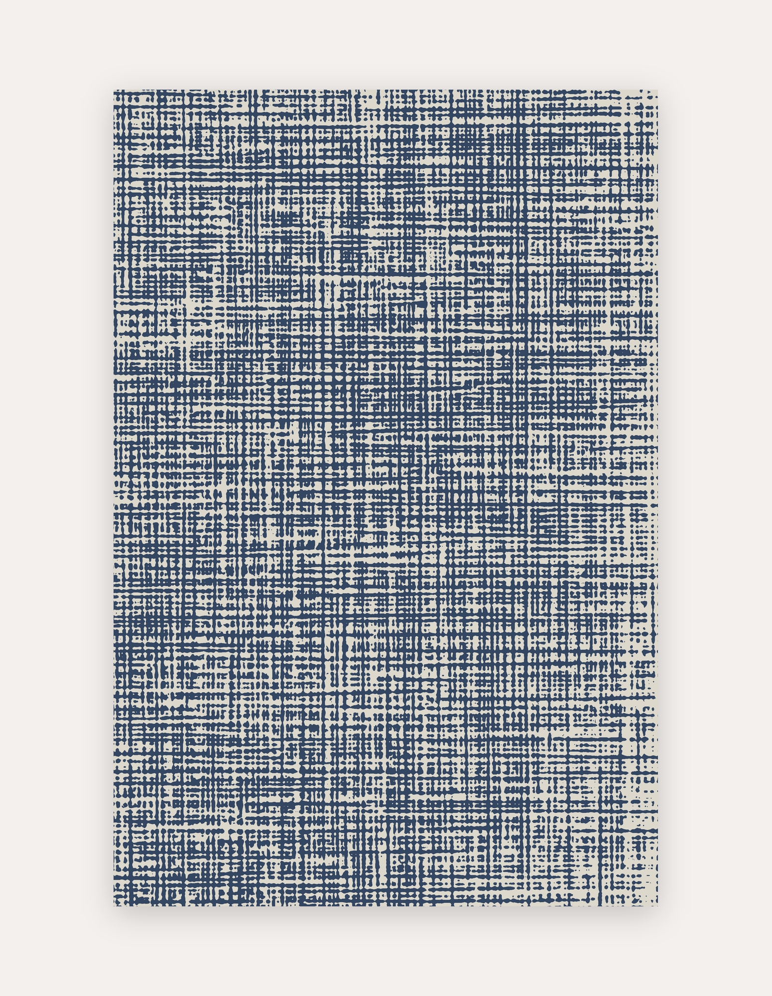 Sloane Navy oversized mat shown flat in a 6x9 ft size, navy-blue crosshatch linen design on cushioned non-toxic foam, a modern rug alternative