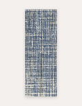 Sloane Navy studio mat in navy-blue crosshatch on soft ivory, a non-toxic high-density foam yoga and pilates mat that rolls up to store