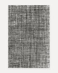 Sloane Onyx Oversized Mat, a non-toxic extra-large exercise mat with a hand-drawn black crosshatch over pale gray, shown flat in a 6x9 ft size as a modern rug alternative