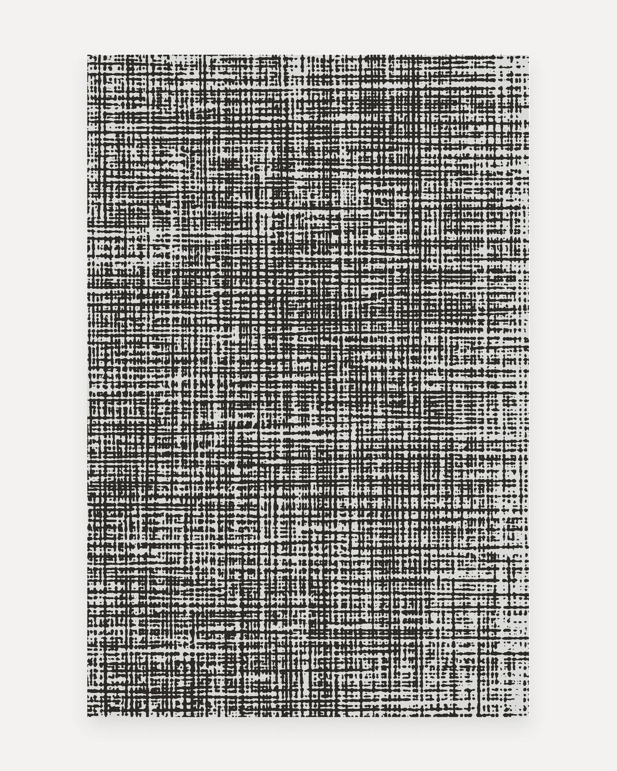 Sloane Onyx Oversized Mat, a non-toxic extra-large exercise mat with a hand-drawn black crosshatch over pale gray, shown flat in a 6x9 ft size as a modern rug alternative