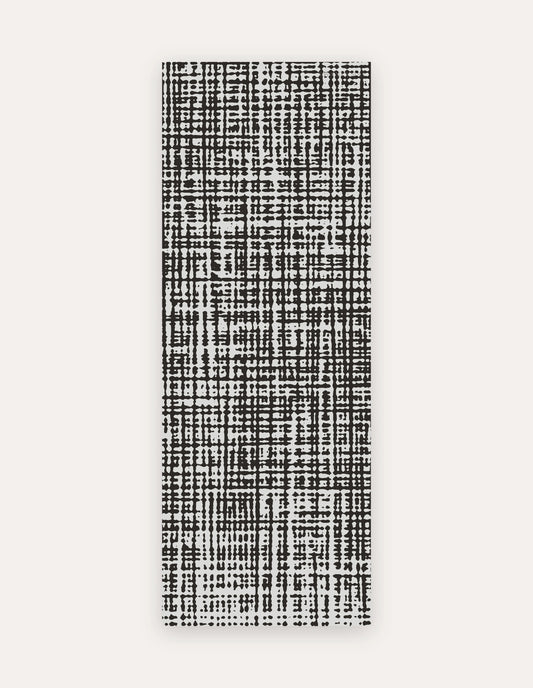 Sloane Onyx Studio Mat, a rollable non-toxic high-density foam studio mat with a hand-drawn black crosshatch over pale gray, shown flat for yoga, pilates and HIIT