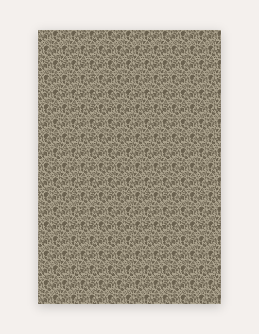 Flora Dune oversized mat shown flat in a 6x9 ft size, botanical floral linework in warm tan and brown on cushioned non-toxic foam, a modern rug alternative