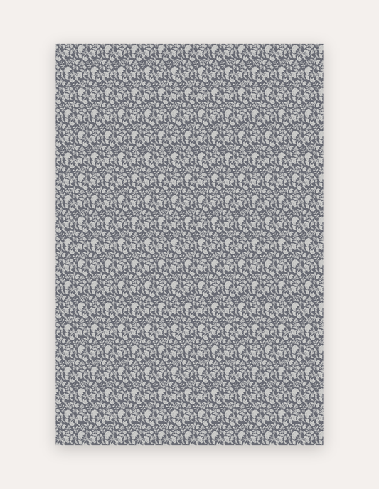 Flora Indigo oversized exercise and play mat in an indigo-blue floral design, 6x9 ft, a non-toxic high-density foam rug alternative