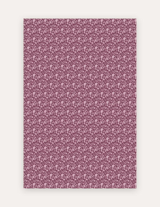Flora Velour Swankymat oversized 6x9 non-toxic high-density foam exercise and play mat in deep wine-burgundy botanical floral pattern with soft pink linework, styled flat as a rug alternative