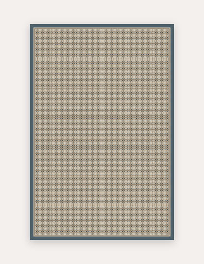Avalon oversized exercise and play mat in clay and navy, 6x9 ft, a non-toxic high-density foam rug alternative for the living room