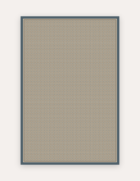 Avalon oversized exercise and play mat in clay and navy, 6x9 ft, a non-toxic high-density foam rug alternative for the living room