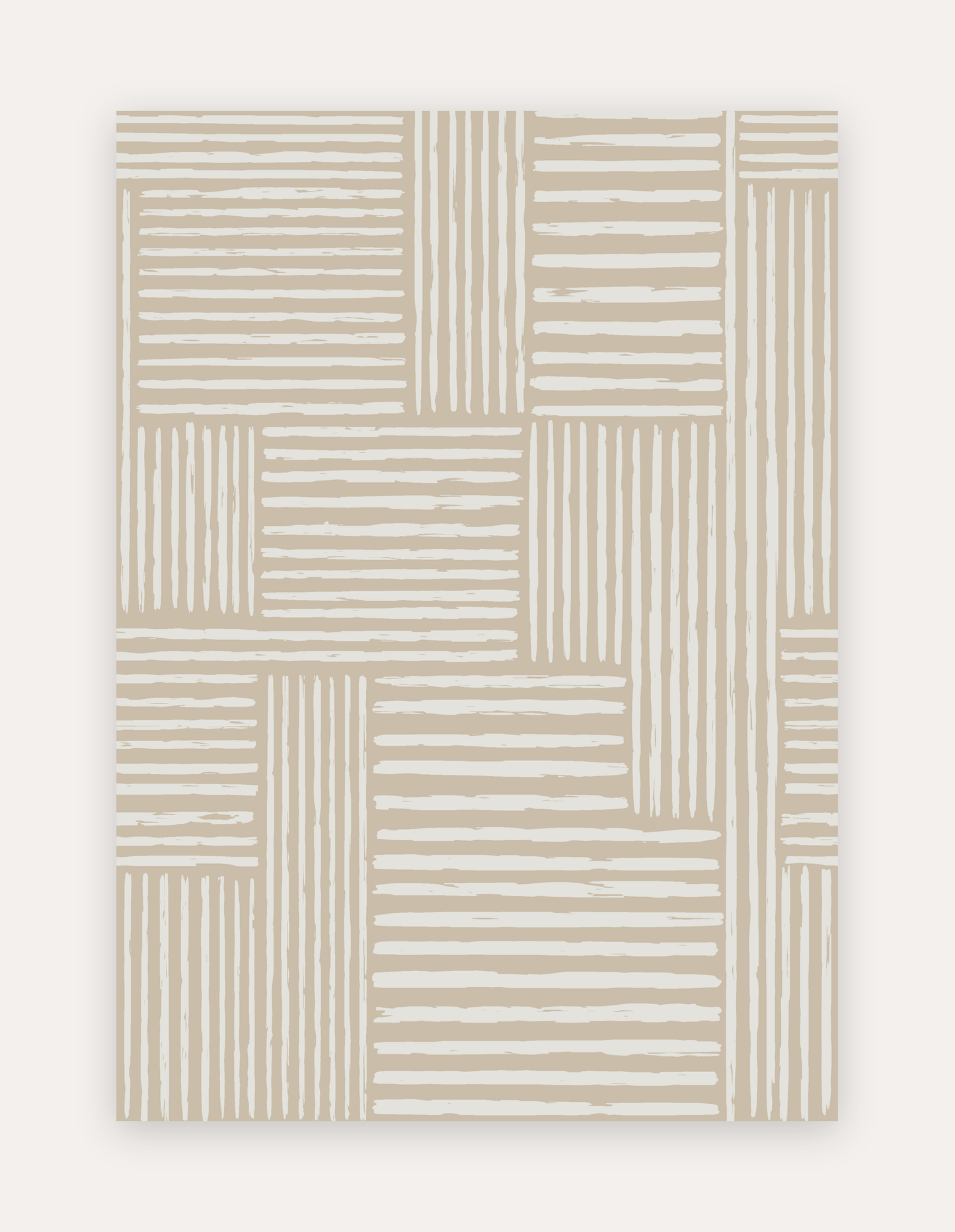 Rhodes Camel non-toxic high-density foam exercise and play mat shown flat in a 5x7 ft size, warm camel and cream painterly stripe pattern