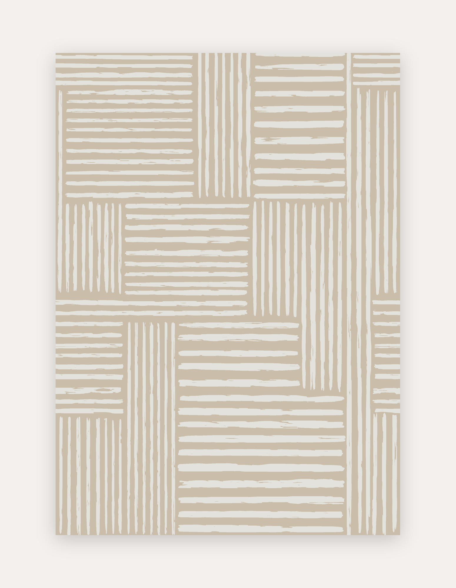 Rhodes Camel non-toxic high-density foam exercise and play mat shown flat in a 5x7 ft size, warm camel and cream painterly stripe pattern