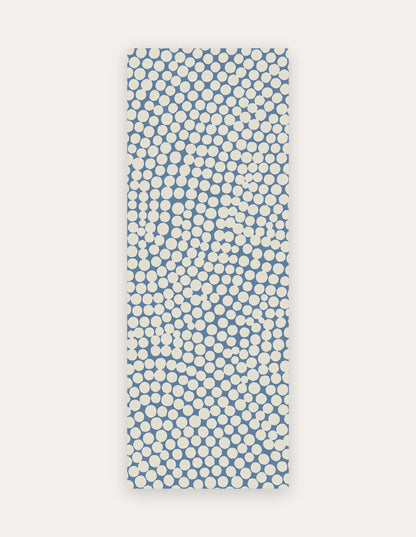 Circa Cove Studio Mat — a rollable non-toxic high-density foam exercise mat in a cool blue pebble-dot pattern, shown flat for yoga, pilates and HIIT in the studio or at home