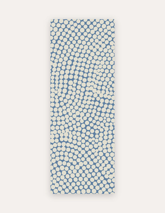 Circa Cove Studio Mat — a rollable non-toxic high-density foam exercise mat in a cool blue pebble-dot pattern, shown flat for yoga, pilates and HIIT in the studio or at home