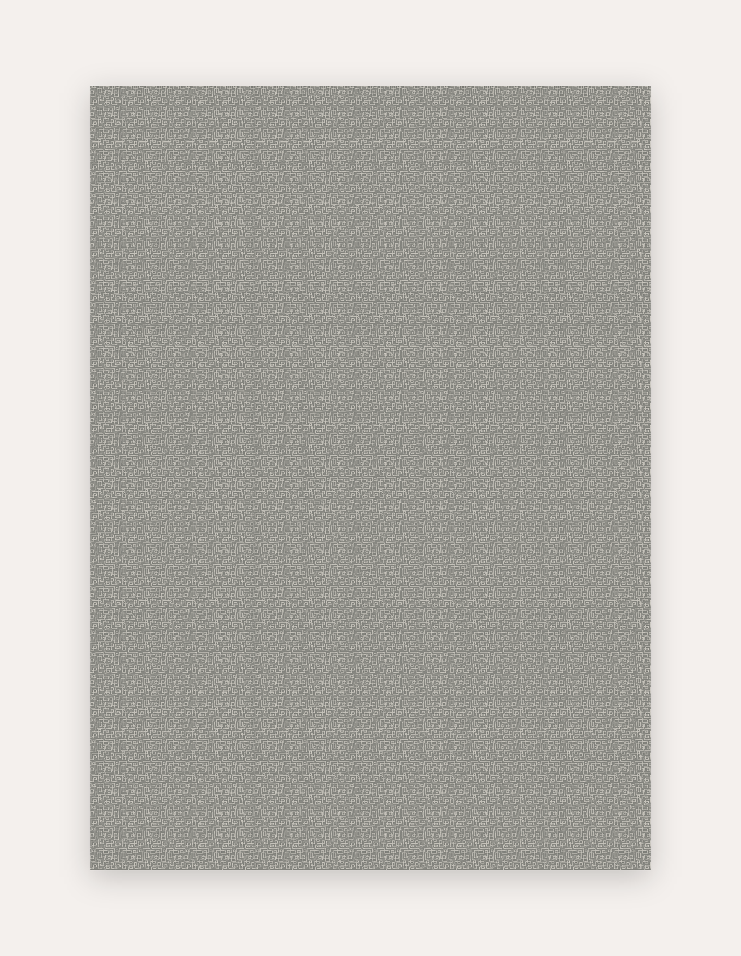 Maisy Fawn non-toxic high-density foam exercise and play mat shown flat in a 5x7 ft size, warm fawn-grey geometric linework on soft ivory