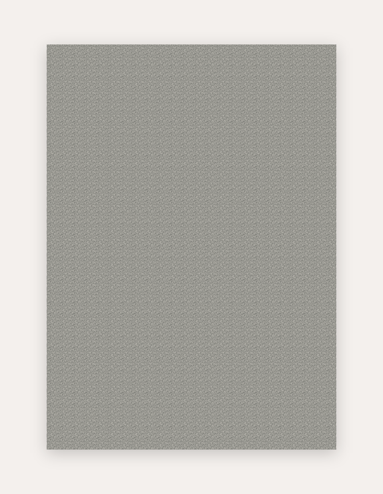Maisy Fawn non-toxic high-density foam exercise and play mat shown flat in a 5x7 ft size, warm fawn-grey geometric linework on soft ivory