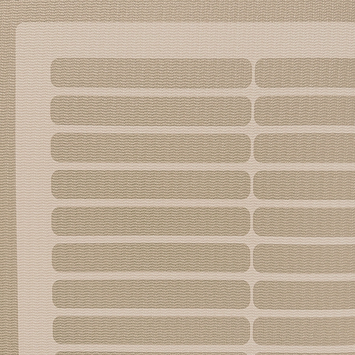 Arlo Dust Studio Mat closeup - textured mid-century geometric grid of soft taupe tiles with lighter sand lines and a framed border on a non-toxic studio mat by Swankymat