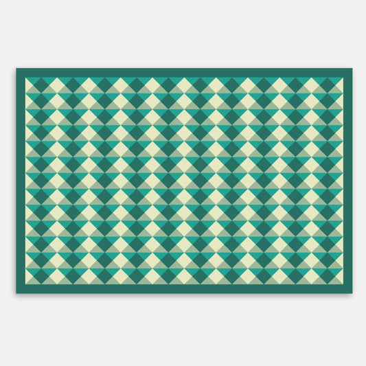 Swankymat green diamond foam exercise mat and play mat with geometric pattern for home exercise, playrooms, and modern spaces.
