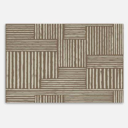 Swankymat neutral brown striped non-toxic foam exercise mat and play mat with modern pattern for kids and home exercise.