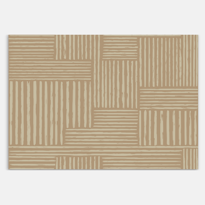 Swankymat neutral tan and brown striped non-toxic foam exercise mat and play mat with modern pattern for kids and home exercise.