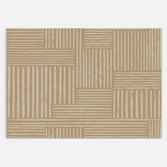 Swankymat neutral tan and brown striped non-toxic foam exercise mat and play mat with modern pattern for kids and home exercise.