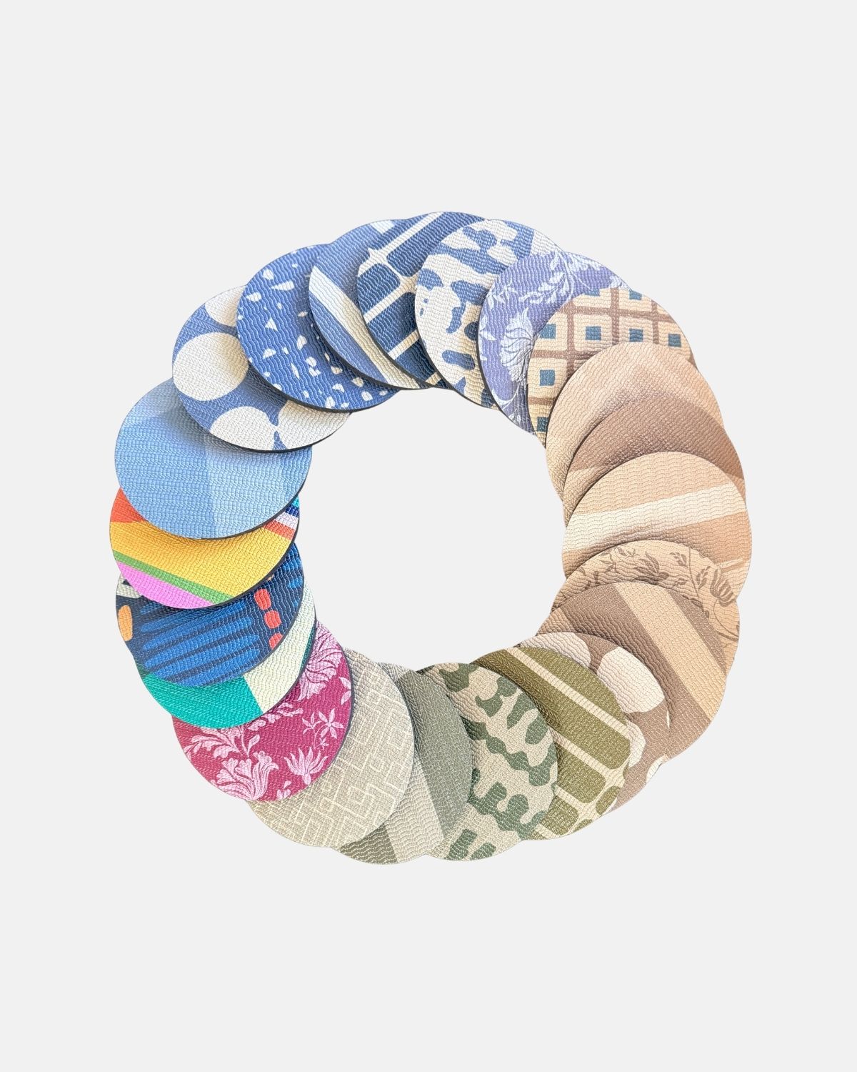 Mat swatches to try out pattern and colors at home before purchase