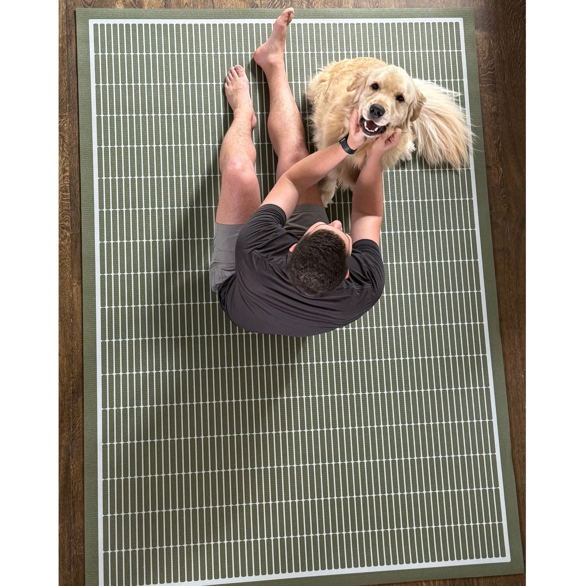 Large baby play mat in modern green pattern.