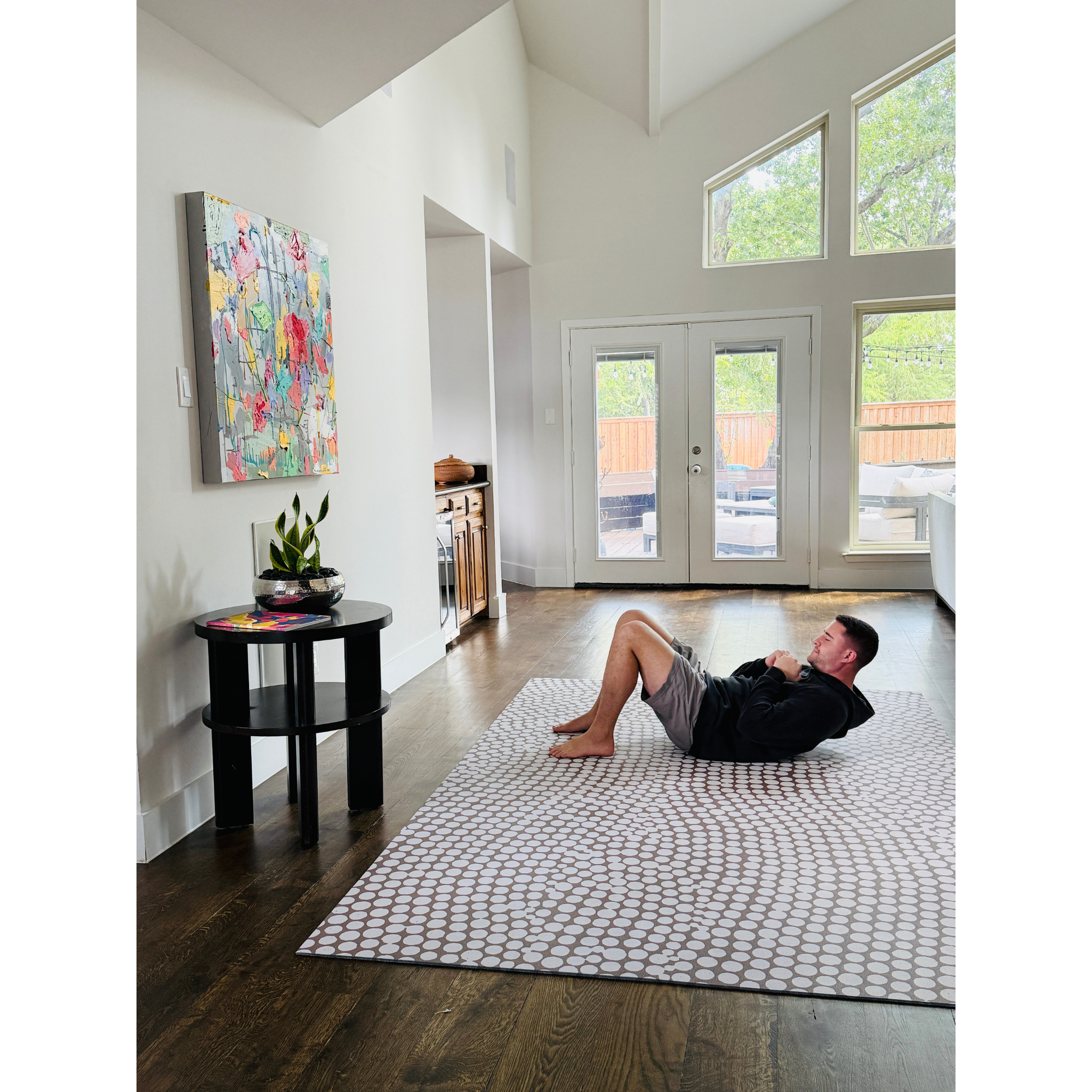 Swankymat Circa Sandstone non-toxic eco-friendly exercise mat and play mat used for home workout crunches