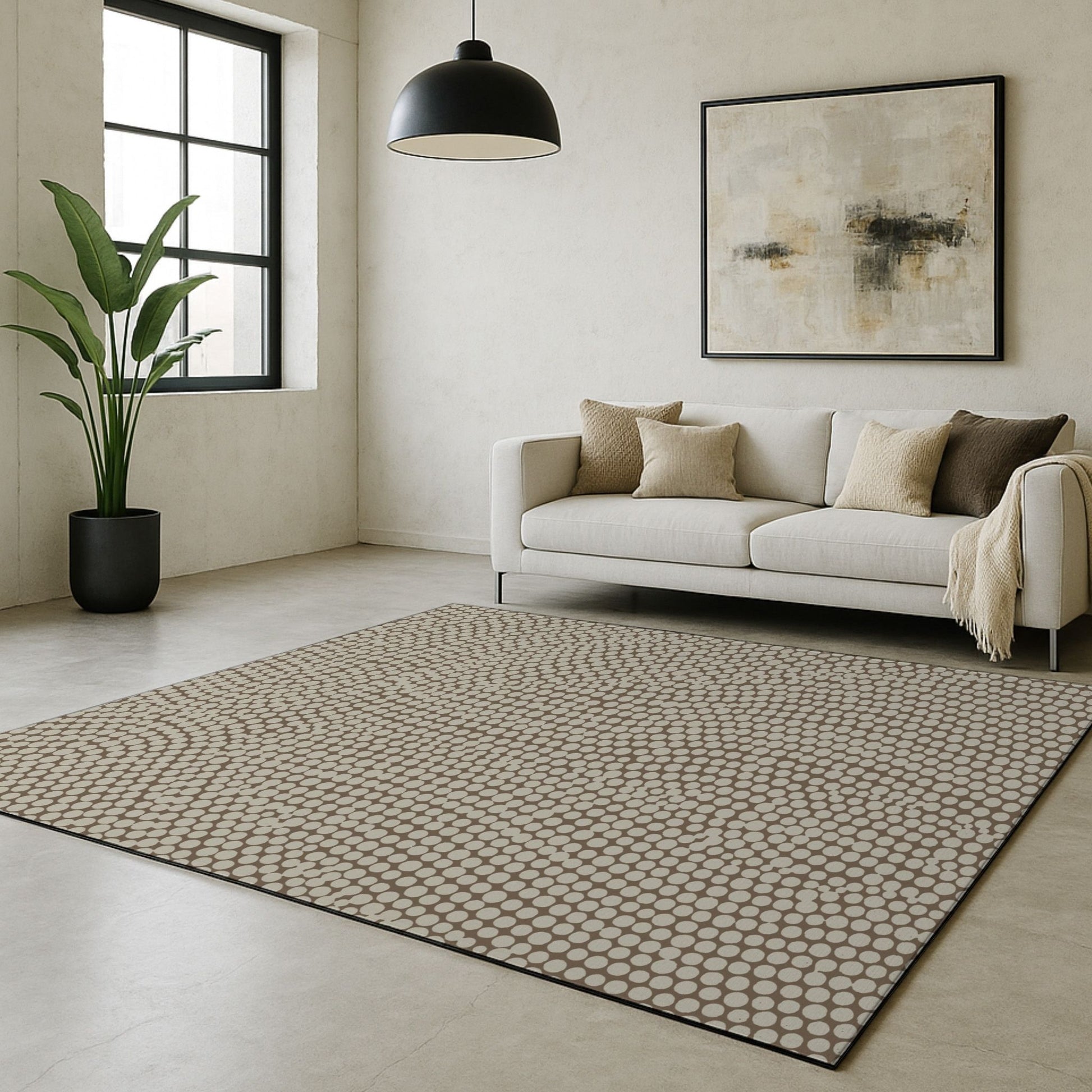 Swankymat non-toxic eco-friendly extra large exercise mat and play mat in modern neutral circles pattern in living room